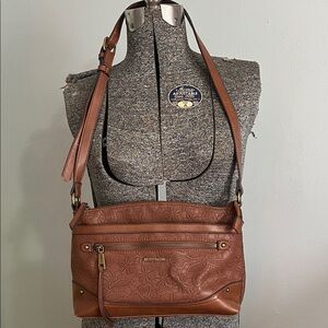 Rosetti Tan Floral Embossed Shoulder Bag